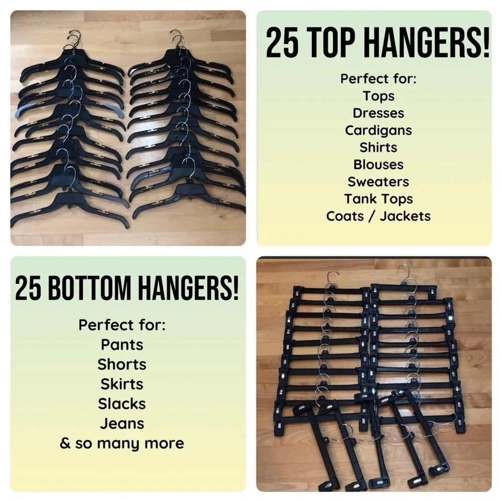 Black Heavy Duty Plastic Top & Bottom Hangers 50pk